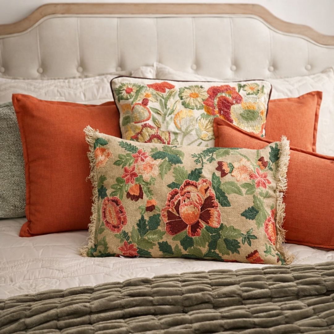 Cojines con bordados de flores
