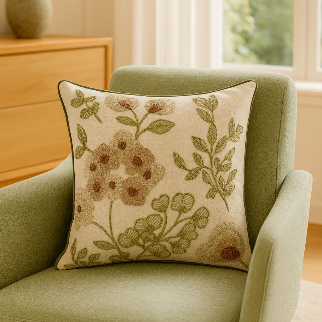 Cojín bordado con flores